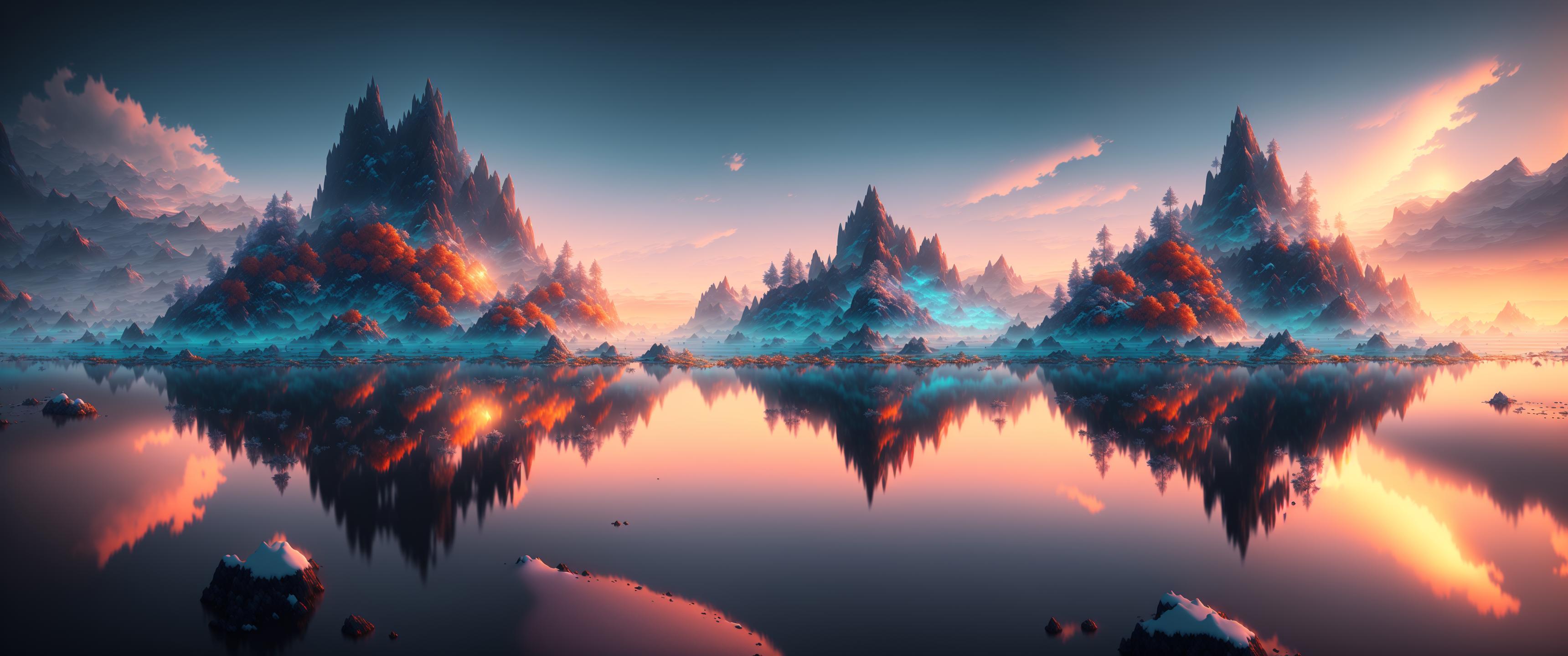 AI Art - Autumn Mountain Lake