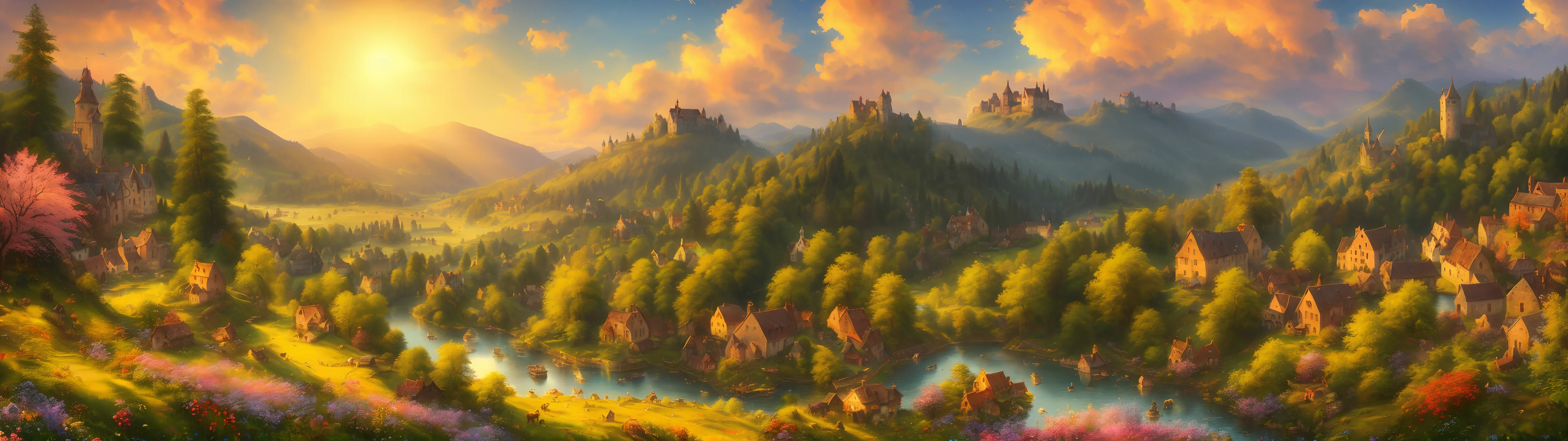 AI Art - Idyllic Village Sunset